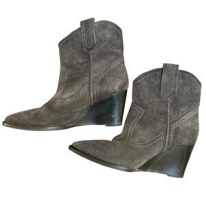 Aquatalia‎ Suede Wedge Cowboy Ankle Boots Booties Gray Made In Italy Size 7.5